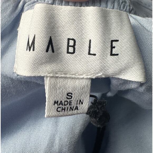 MABLE One Shoulder Puff Sleeve Pastel Blue Romantic Core Linen Blend Dress Sz S - Picture 9 of 12